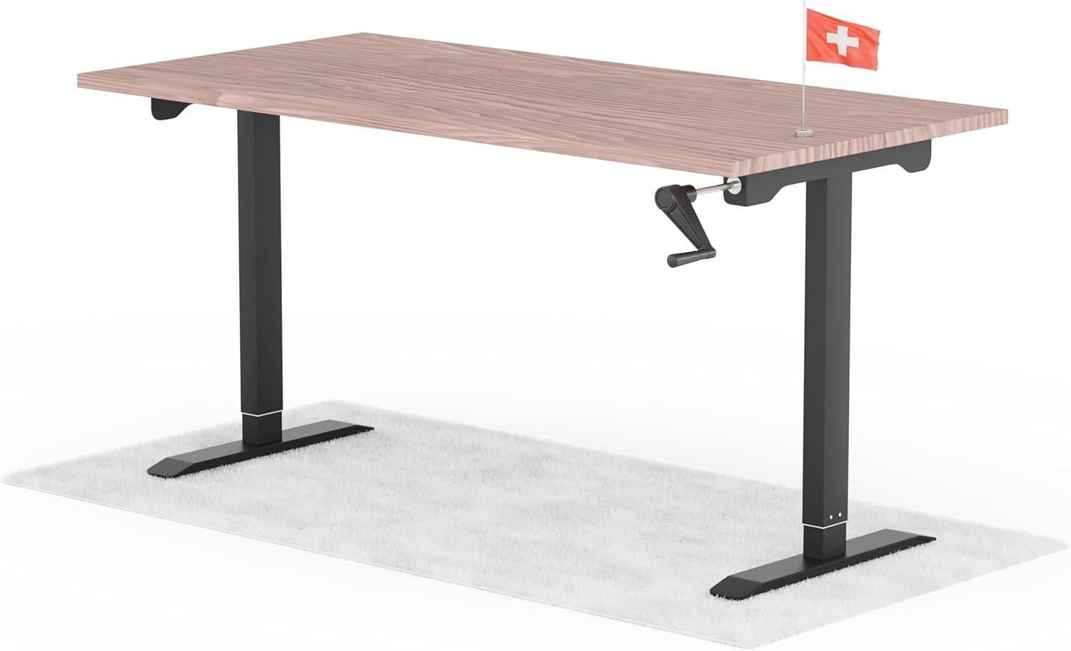 manuell höhenverstellbarer Schreibtisch EASY 160 x 80 cm - Gestell Schwarz, Platte Walnuss Bild 1