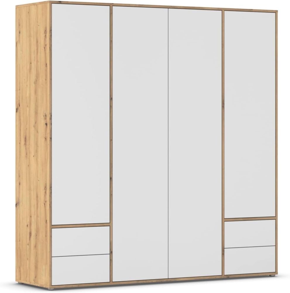 Rauch Möbel Nabila Kleiderschrank für Schlafzimmer, Kinderzimmer, Jugendzimmer, Flur, 4-türig, 4 Schubladen, Push-to-Open mit Zubehör Premium, Farbe Weiß/Eiche Artisan, Holz, Breite 187cm Bild 1