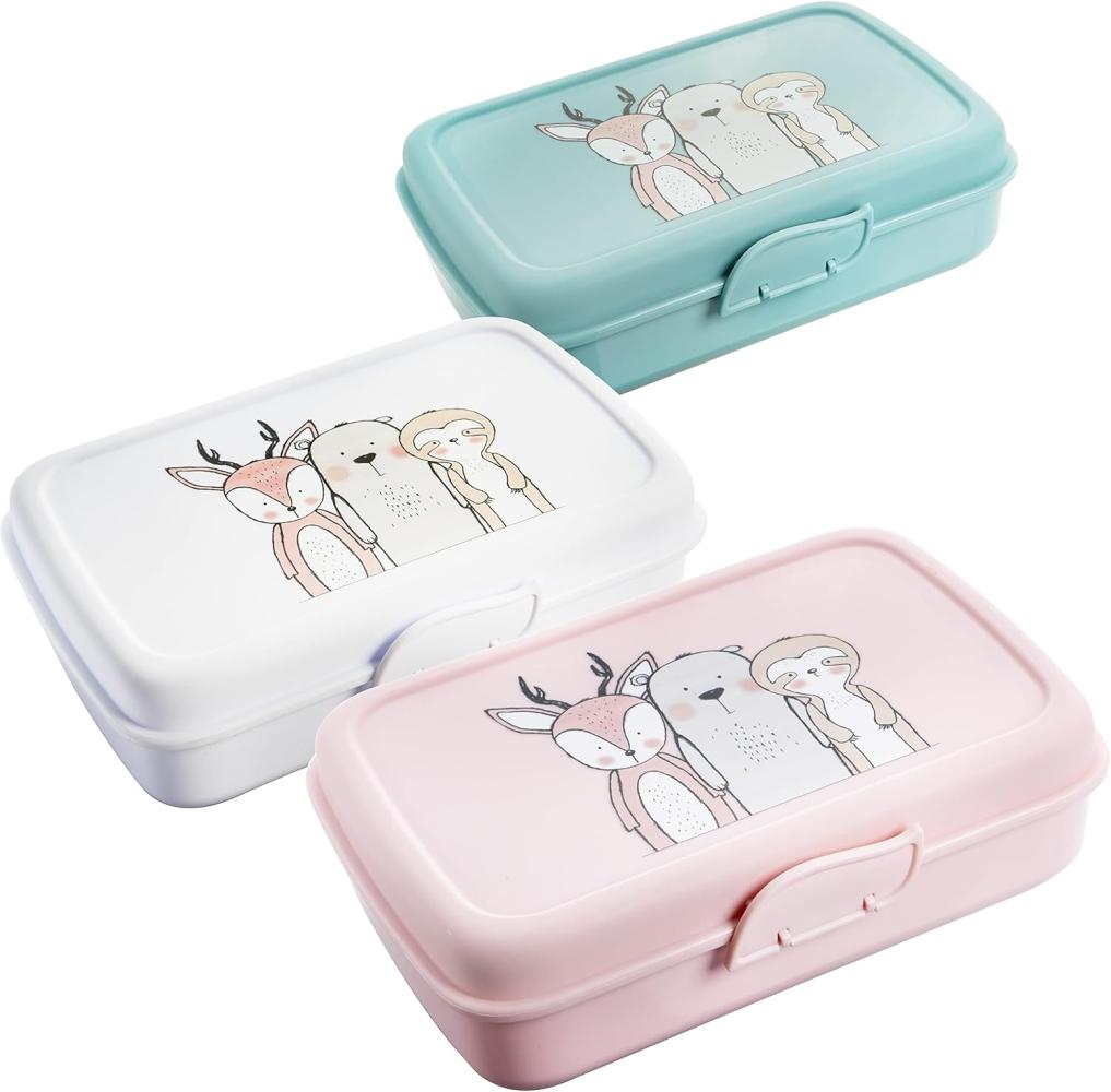 2friends Lunchbox 3er Set Brotdosen Lunchbox Kinder mit Trennfächern, Kunststoff, (21 cm x 13 cm x7 cm), Brotdose Kinder mit Fächern 3 Farben mint/weiß/rosa Bild 1