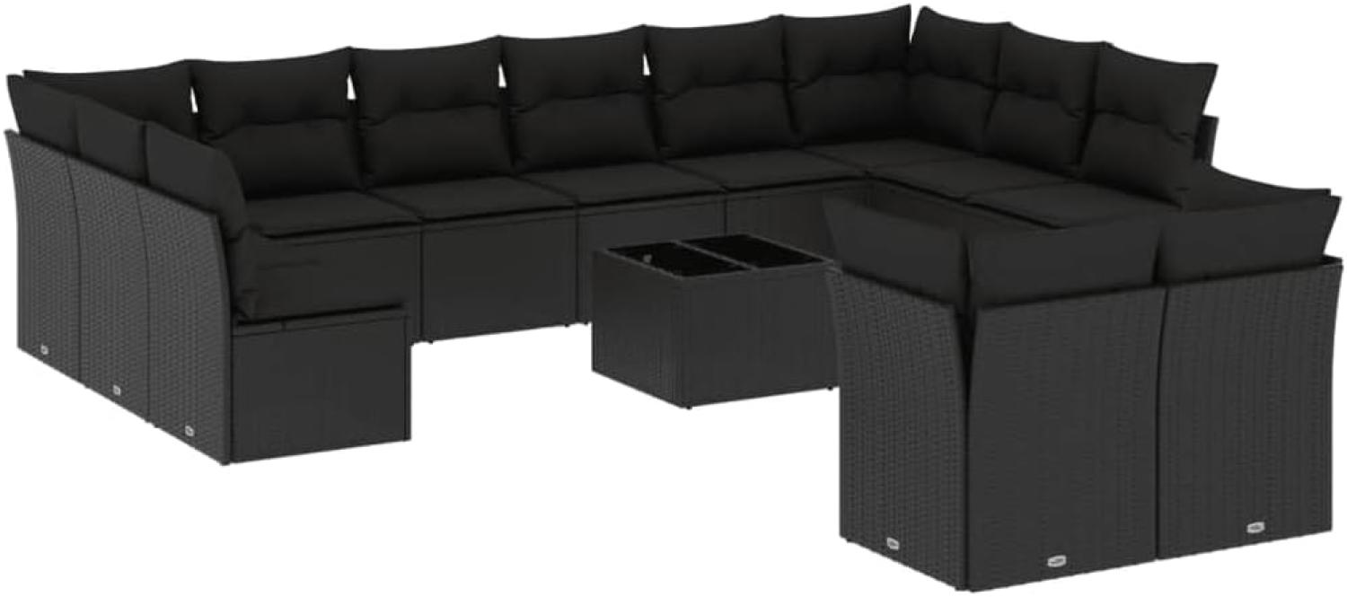 vidaXL 13-tlg. Garten-Sofagarnitur mit Kissen Schwarz Poly Rattan Bild 1