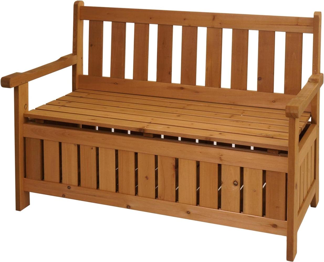 Gartenbank HWC-L68 mit Stauraum, Truhenbank Sitzbank Staufach Aufbewahrung, Outdoor Tanne Holz MVG 114cm, braun Bild 1