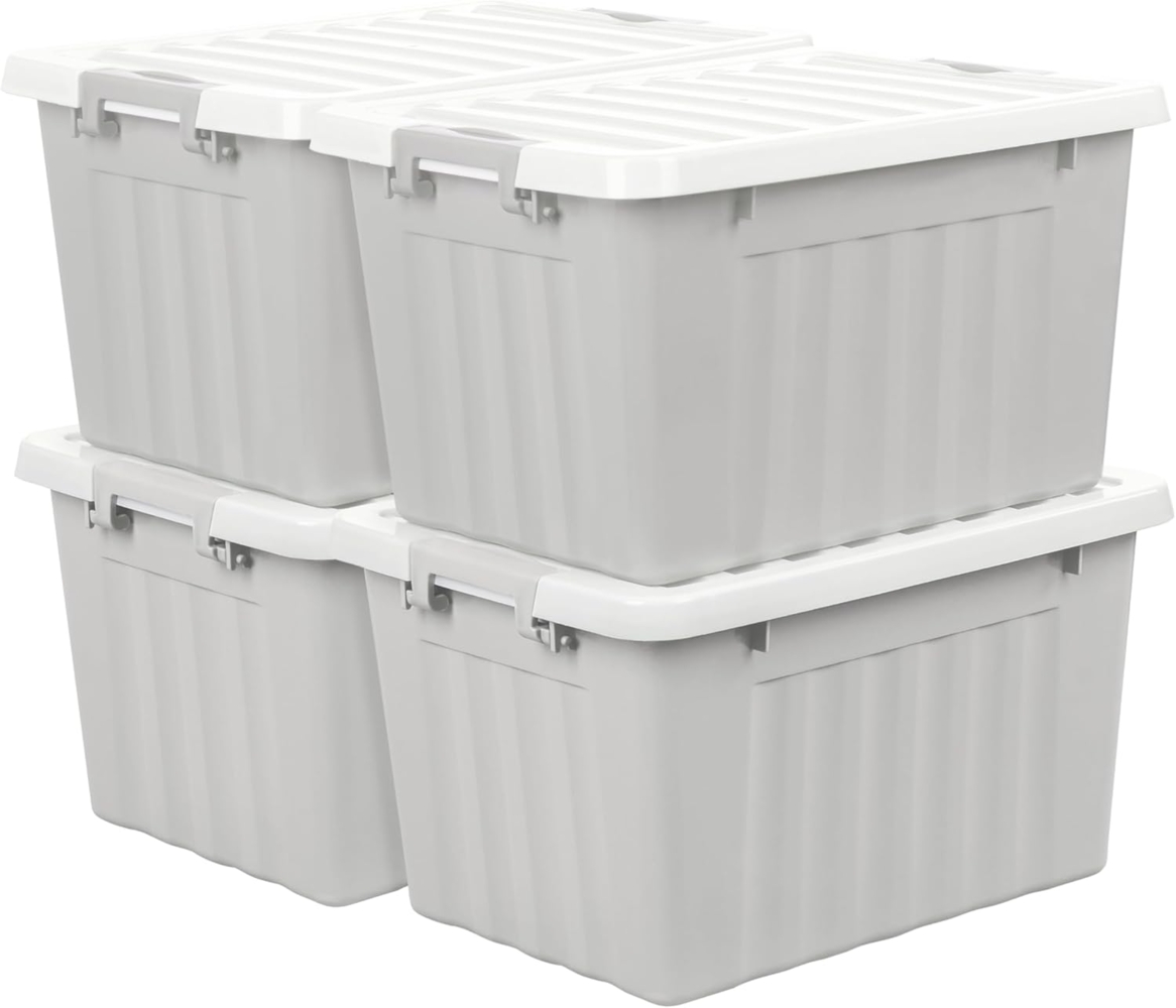 Cetomo,15L,4er-Pack, Aufbewahrungsbox mit deckel,Aufbewahrungsboxen, mit Clips, stapelbar, Wohnzimmer, Schlafzimmer. lebensmittelecht ,Verschlussclips,Neumaterial Plastik-Box grau Bild 1