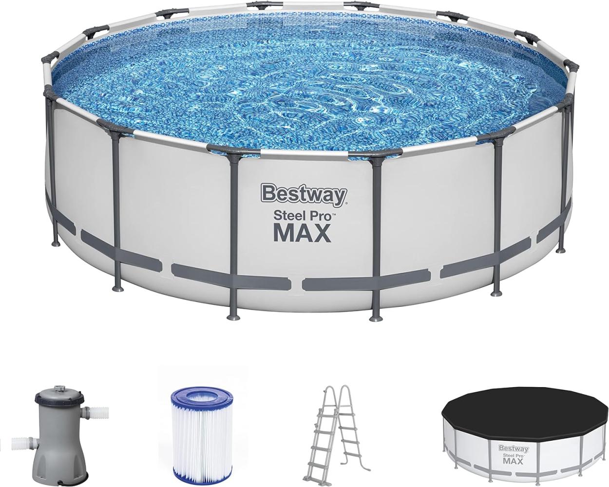 Steel Pro MAX™ Frame Pool Komplett-Set mit Filterpumpe Ø 427 x 122 cm, lichtgrau, rund Bild 1