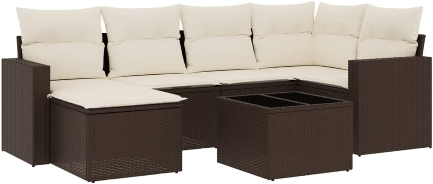 vidaXL 7-tlg. Garten-Sofagarnitur mit Kissen Braun Poly Rattan 3251610 Bild 1