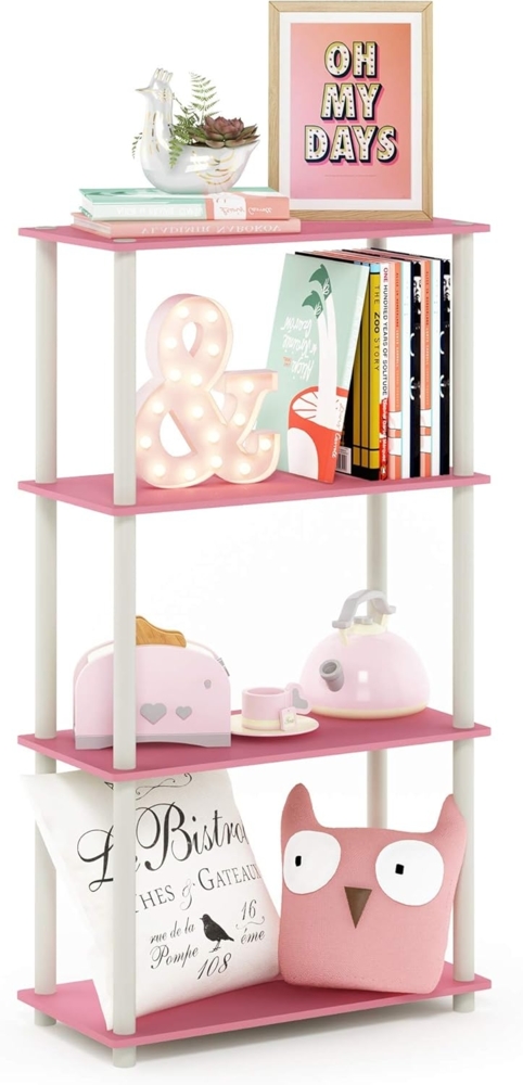 Furinno Regal mit 4 Ablageflächen, holz, Weiß/Rosa, 29. 46x29. 46x109. 85 cm Bild 1