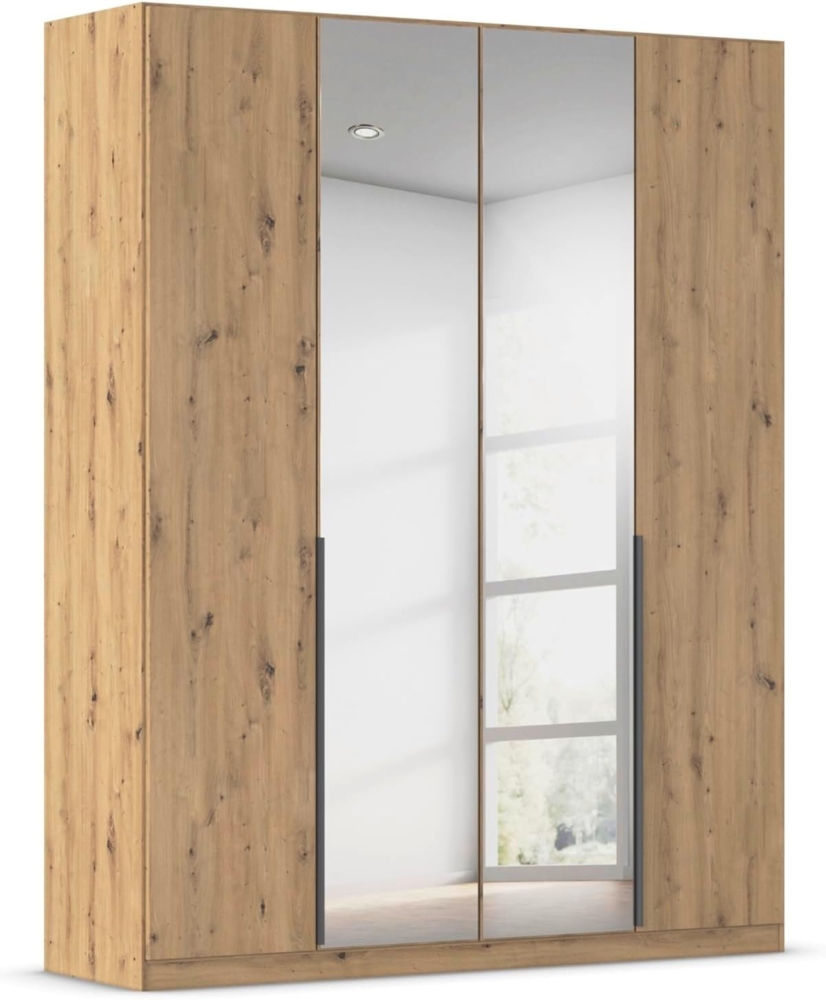 Rauch Möbel Alabama, Kleiderschrank, Garderobenschrank, 4-türig, Spiegel, Zubehör Classic, 2 Kleiderstangen, 5 Einlegeböden, Farbe Eiche Artisan, Holz, Griff Grau metallic, 181 x 210 x 54 cm Bild 1