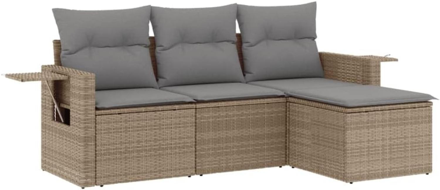 vidaXL 4-tlg. Garten-Sofagarnitur mit Kissen Beige Poly Rattan 3252406 Bild 1