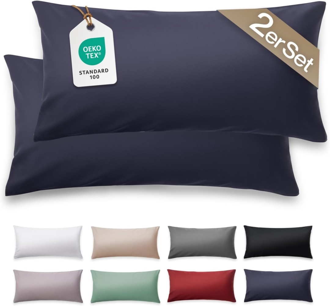 Blumtal Kissenbezüge Premium Mako Satin Kissenbezug, superweich aus 100% Baumwolle, (2 Stück), OEKO-TEX zertifiziert – Glanzoptik & farblich passender Reißverschluss Bild 1