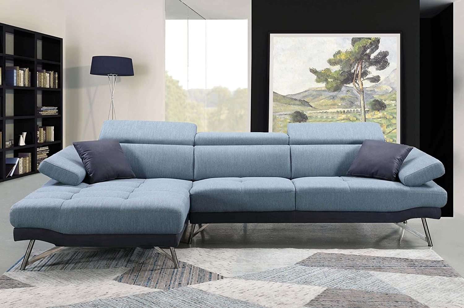 Sofa HWC-H92, Couch Ecksofa L-Form 3-Sitzer, Liegefläche 300cm ~ links, blau-grau Bild 1