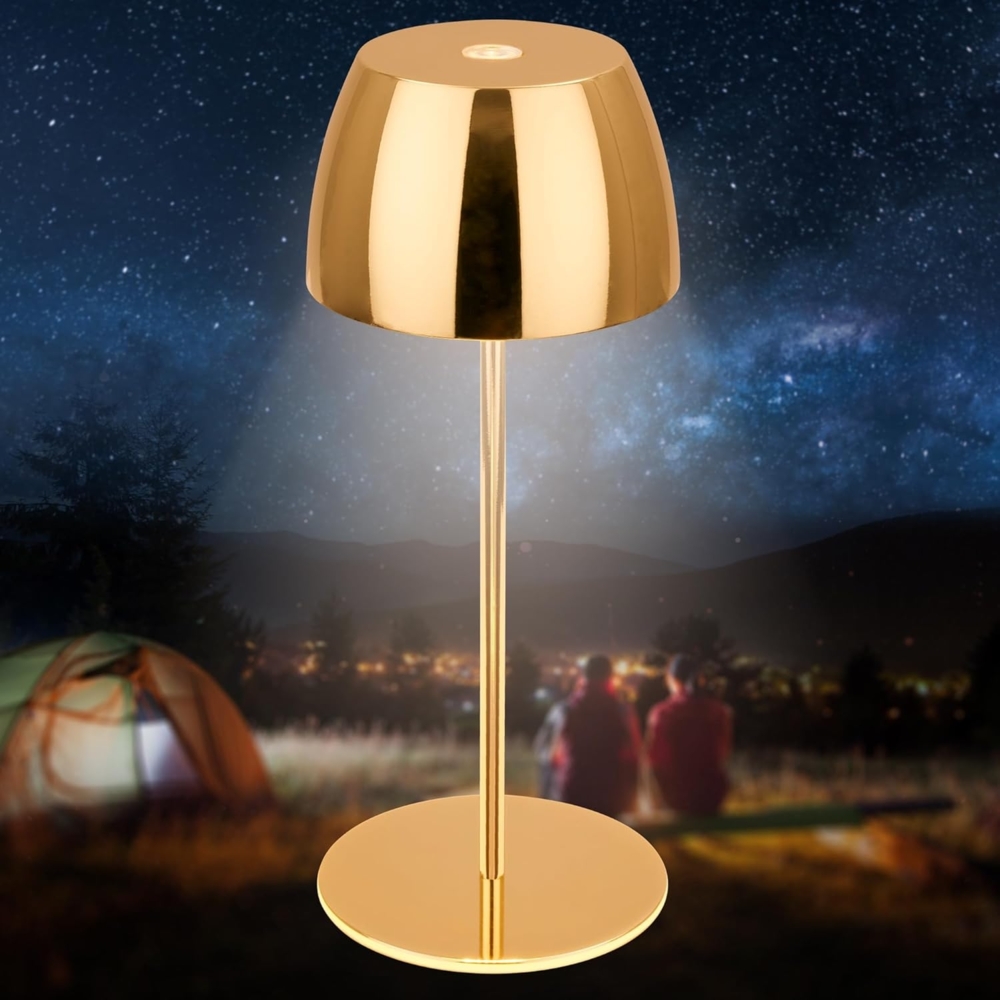 BRILONER - Mini LED Tischlampe kabellos IP44 mit Touch, stufenlos dimmbar, Akku & Lichtquelle tauschbar, Nachttischlampe, Wohnzimmer, LED Lampe, Akku Tischleuchte, 8x20 cm (DxH), Gold glänzend Bild 1