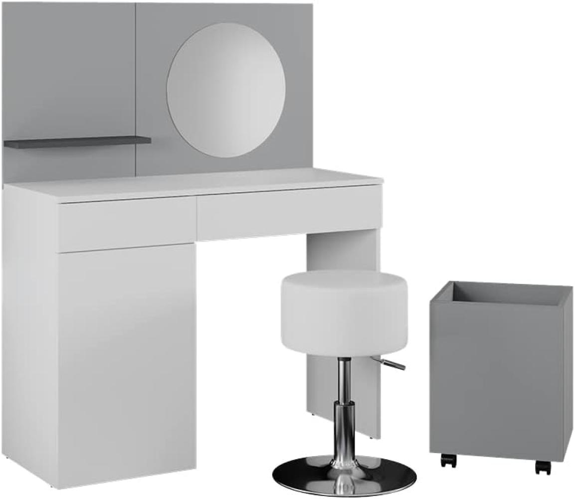 Vicco Schminktisch Frisiertisch Frisierkommode Amellia Weiß Grau modern 100x125 cm Schminkspiegel Rollcontainer Schminkhocker Schminkkommode Kosmetiktisch Make-Up-Tisch Bild 1