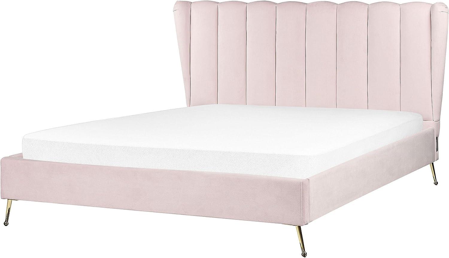 Polsterbett Samtstoff rosa mit USB-Anschluss 160 x 200 cm MIRIBEL Bild 1