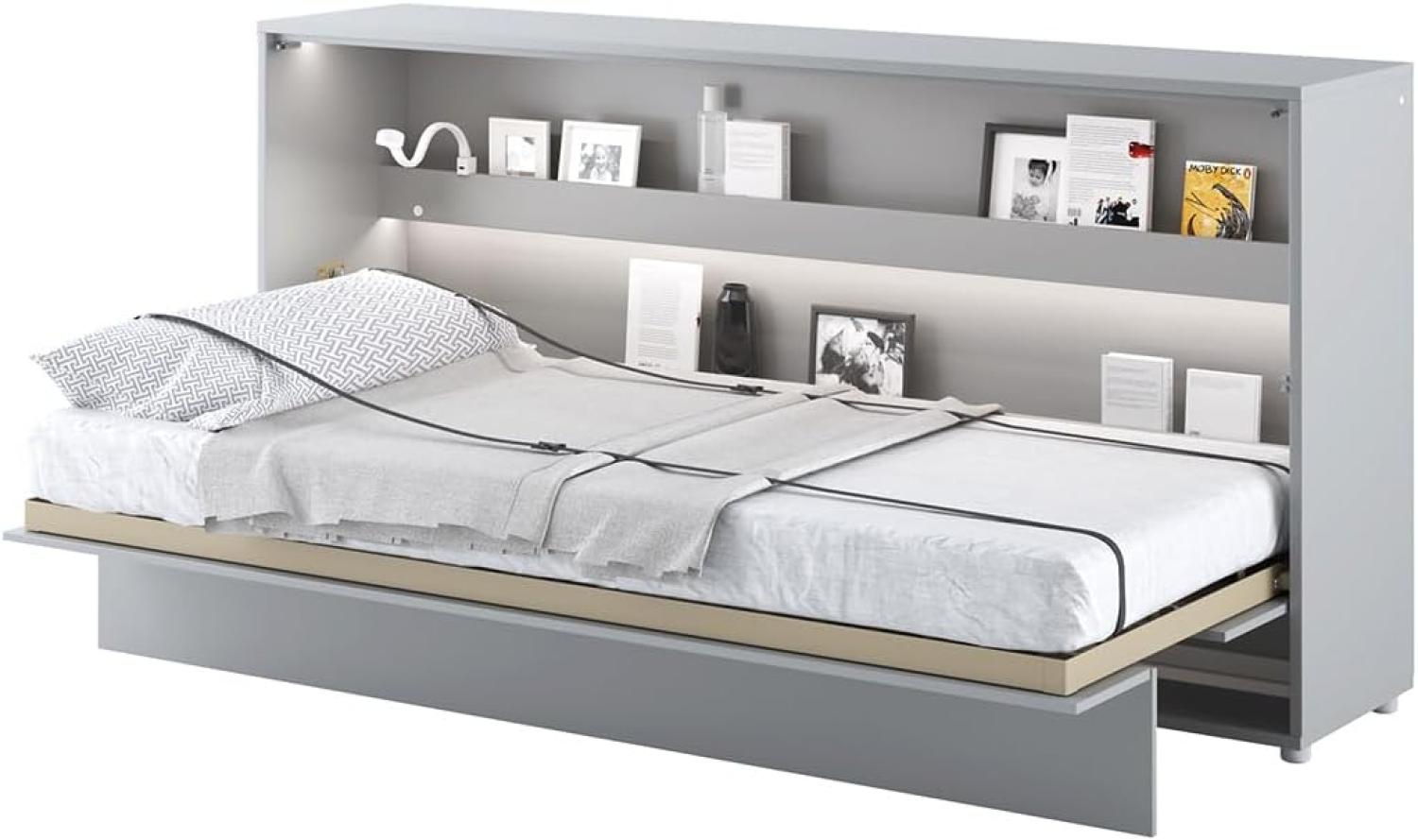 MEBLINI Schrankbett Bed Concept - BC-06 - 90x200cm Horizontal - Grau Matt mit Matratze - Wandbett mit Lattenrost - Klappbett mit Schrank - Wandklappbett - Murphy Bed - Bettschrank Bild 1