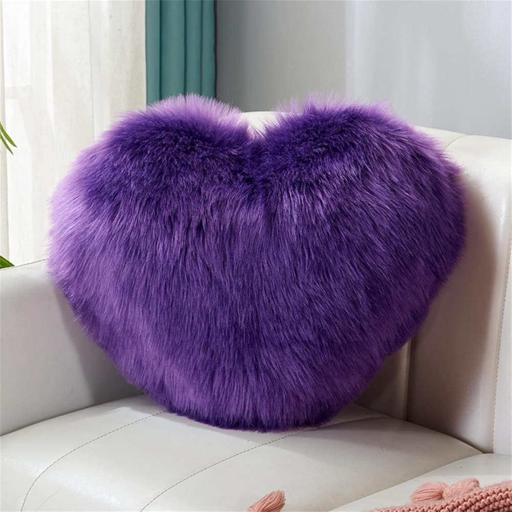 Herzkissen Doppelseitiger Flausch Superweiches Plüsch Dekokissen Love Zierkissen Herz Dekoratives Kissen für Wohnzimmer Sofa Kind Schlafzimmer Bett (Violett,35x45 cm) Bild 1