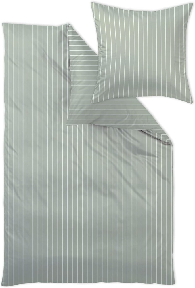 Mako-Brokat-Damast Bettwäsche - Curt Bauer Belluno 135x200 + 80x80 cm-0184 salbei Bild 1
