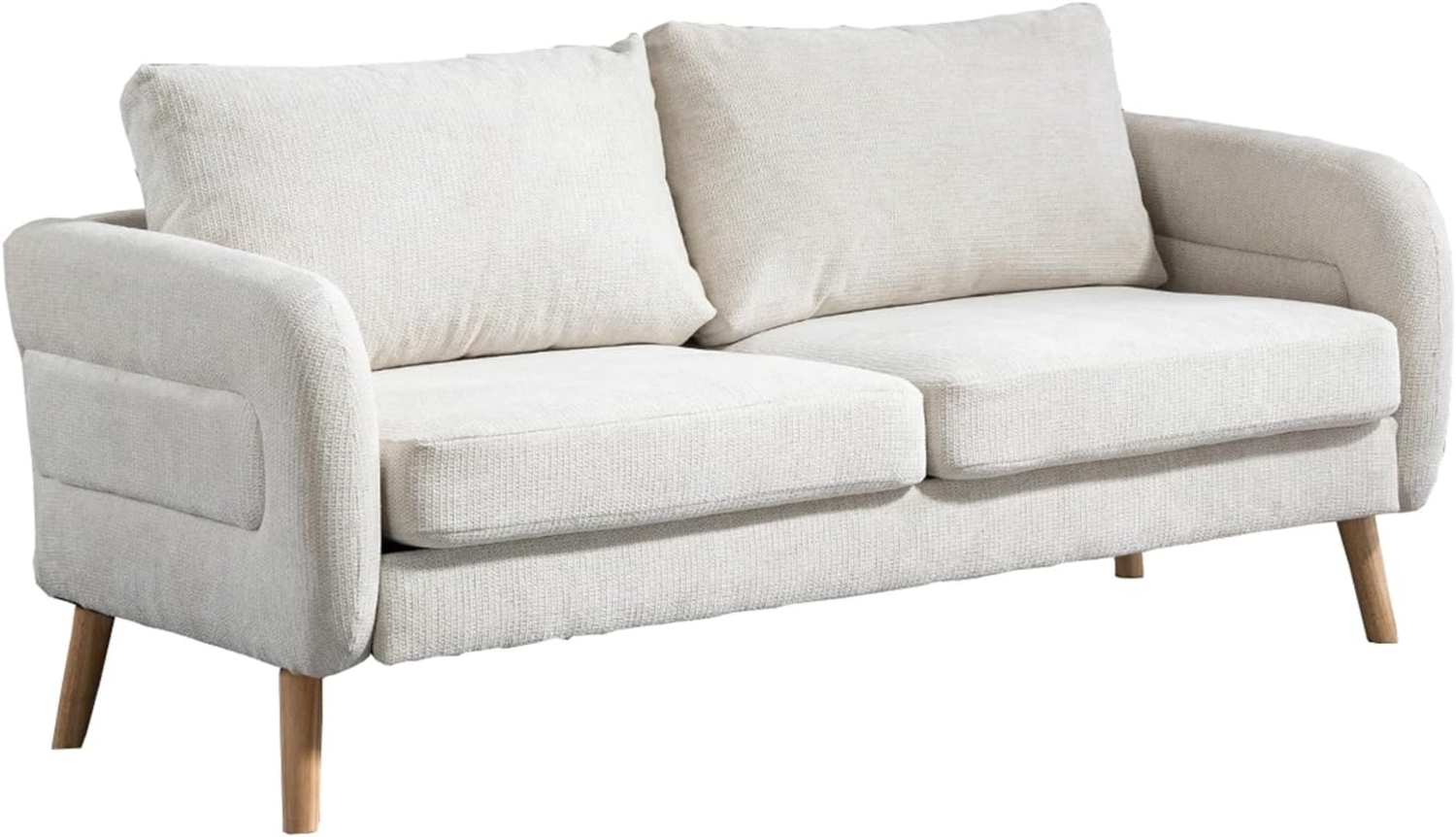 MEUBLE COSY 2 Sitzer Sofa Kleines Couch mit Armlehne aus Stoff Holzbein für Wohnzimmer Schlafzimmer Wohnungen, Skandinavisch, Beige, 159x72x76cm, Holz Bild 1