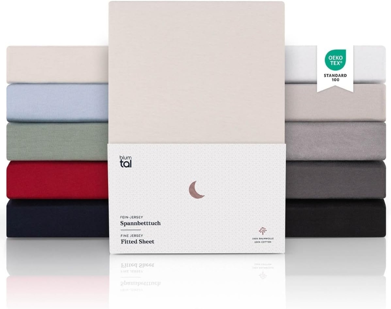 Blumtal® Premium Jersey Matratze Spannbettlaken 200x200 cm, Oeko-TEX Zertifiziert, Superweiches 100% Baumwolle Bettlaken, bis 22cm Matratze höhe, Elfenbein Bild 1