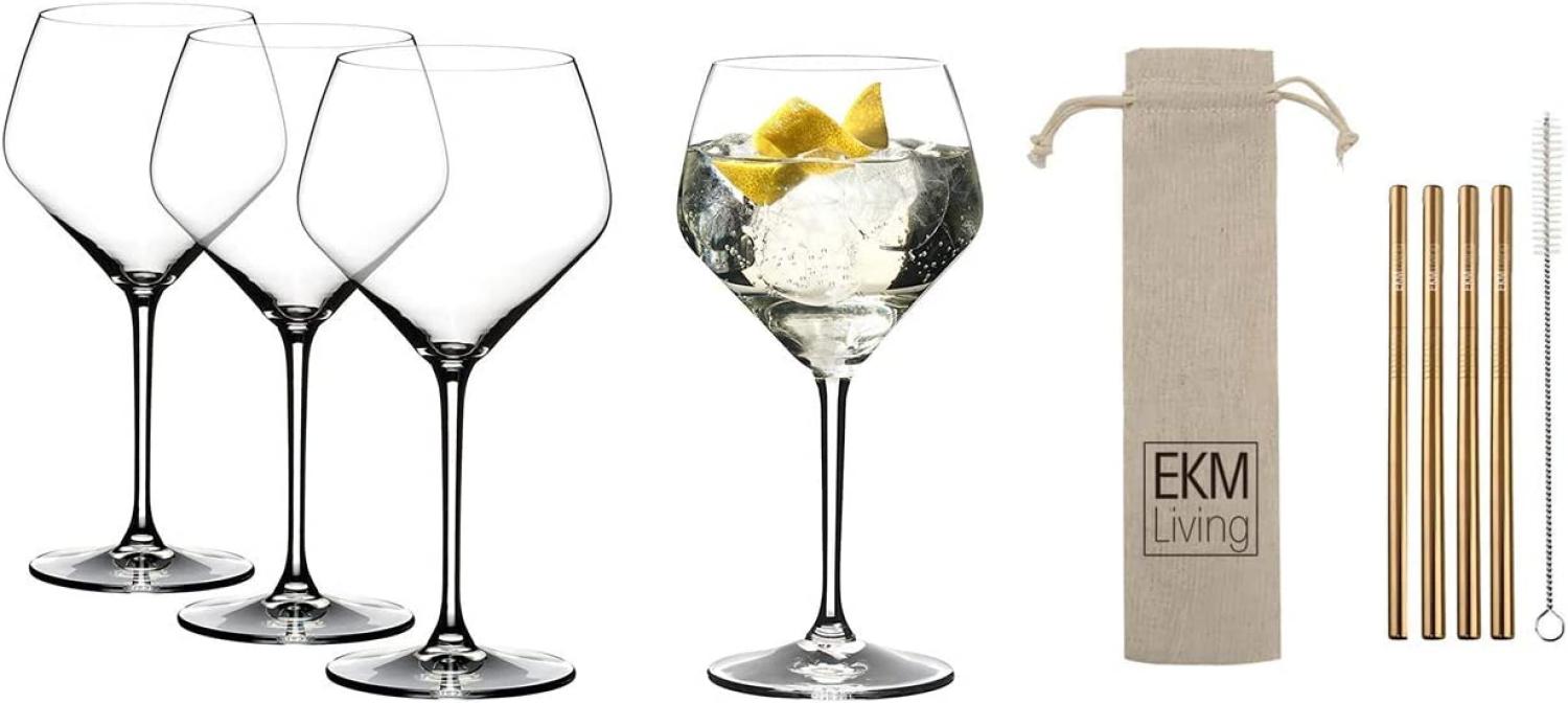 Riedel Gin Tonic Vorteilsset 5441/97 + Gratis 4er Set EKM Living Edelstahl Trinkhalme Kupfer Bild 1