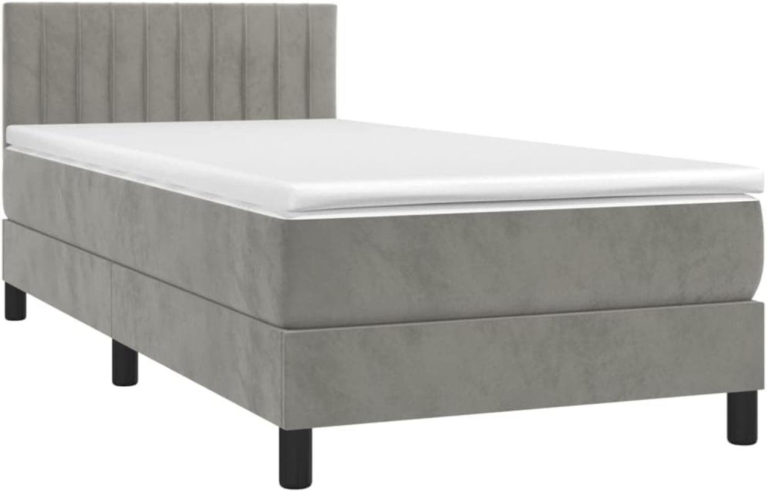 vidaXL Boxspringbett mit Matratze & LED Hellgrau 90x200 cm Samt, Härtegrad: H2 [3134501] Bild 1