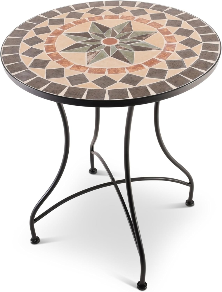 Raburg Gartentisch Mosaiktisch, Balkon- und Terrassentisch, 60 cm Ø, 72 cm hoch, Mayla (rund), liebevolle Handarbeit, Mosaikmuster, schwarzes Metallgestell Bild 1