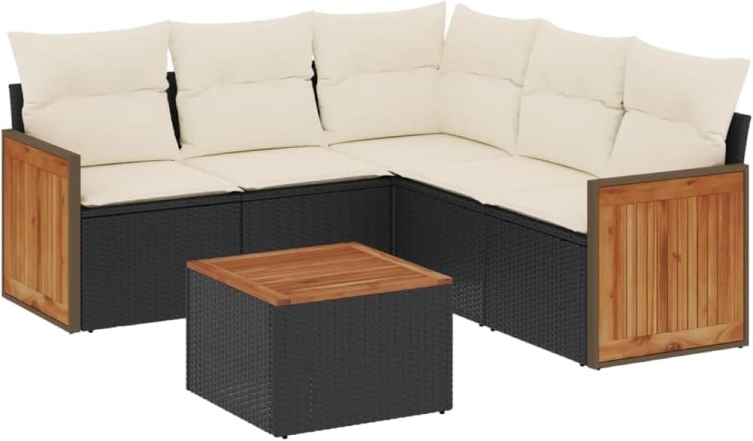 vidaXL 6-tlg. Garten-Sofagarnitur mit Kissen Schwarz Poly Rattan 3260047 Bild 1