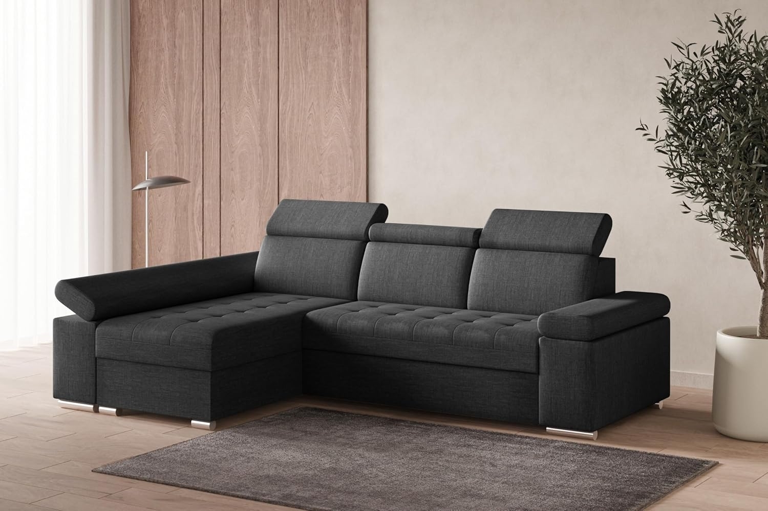 MOEBLO Ecksofa LUKA, modernes Schlafsofa, bequemes Sofa mit Liegefunktion, verstellbare Kopfstützen Sofa, Sofa mit Bettkasten, Ecksofa mit eleganten Metallfüßen, gemütliches Sofa für Wohnzimmer, Schlafsofa mit Stauraum, hochwertiges Ecksofa Stoff, mode... Bild 1