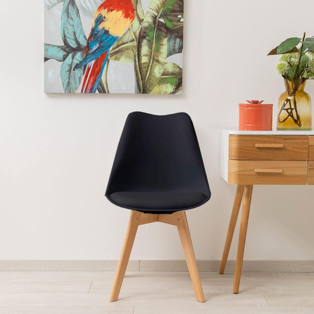 Baroni Home Esszimmerstuhl oder Bürostuhl mit Holzbeinen, Ergonomischer Stuhl mit integriertem Kissen, 57X48X79 cm - Schwarz, 6 Stücke Bild 1