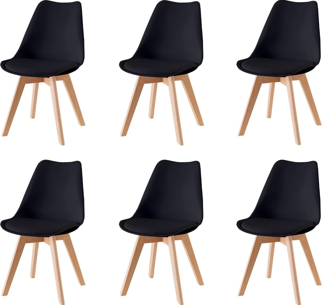 Baroni Home Esszimmerstuhl oder Bürostuhl mit Holzbeinen, Ergonomischer Stuhl mit integriertem Kissen, 57X48X79 cm - Schwarz, 6 Stücke Bild 1
