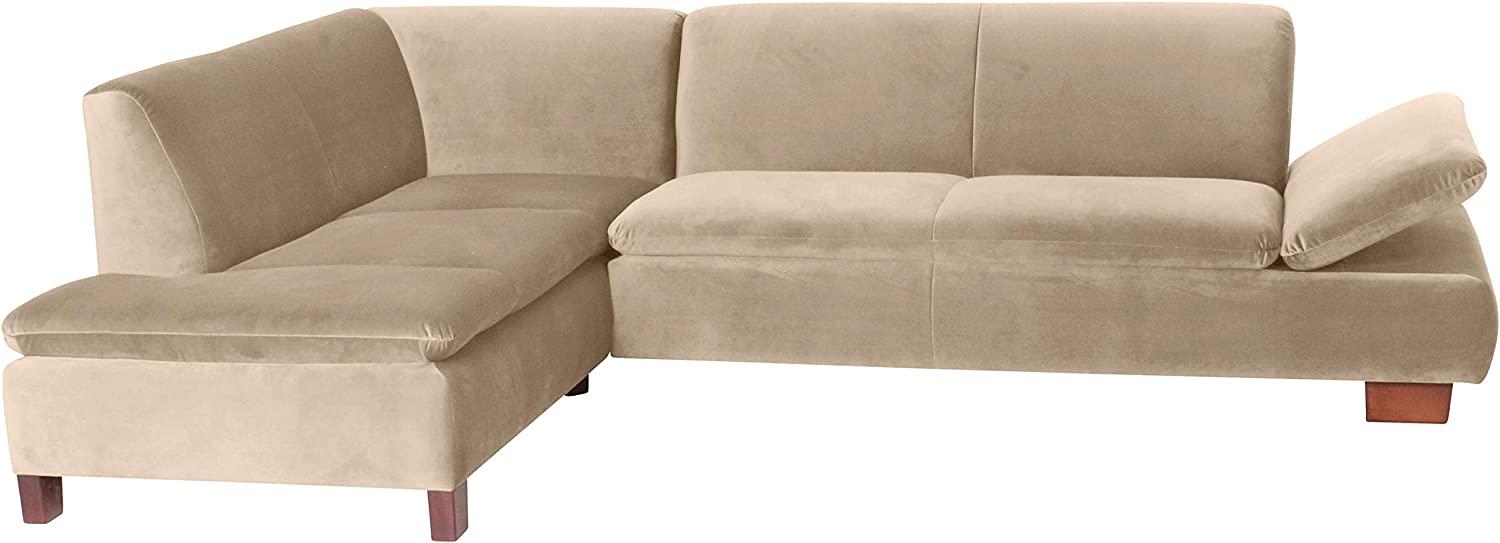 Terrence Ecksofa Samtvelours Sand Buche Nussbaumfarben Bild 1