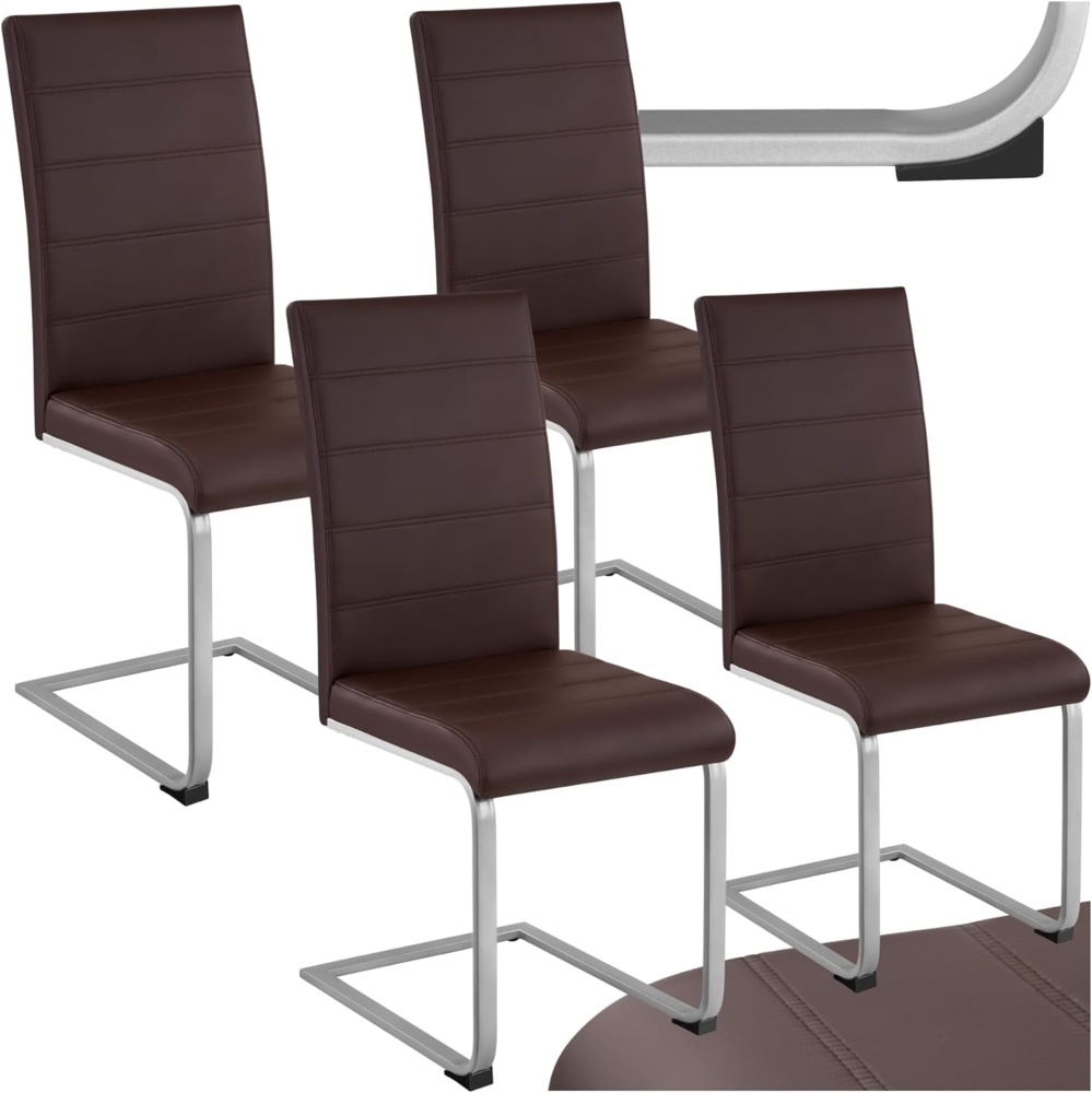 TecTake 800632 4er Set Esszimmerstuhl, Kunstleder Stuhl mit hoher Rückenlehne, Schwingstuhl mit ergonomisch geformter Rückenlehne (4er Set braun | Nr. 402556) Bild 1