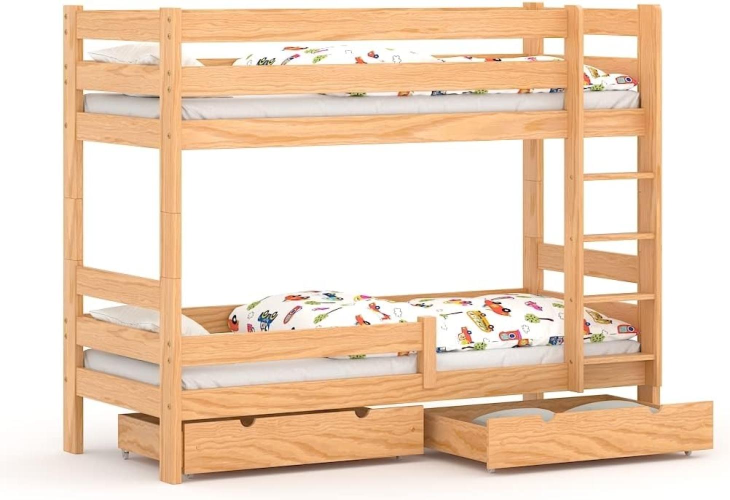 WNM Group 2in1 Etagenbett oder 2 Einzelbetten - Hochbett mit Rausfallschutz und 2 Schubladen Sophie - Hochbett Kinderbett für Mädchen und Jungen - Absturzsicherung Hochbett 80x180 cm - Kiefer Bild 1