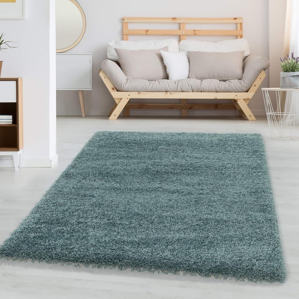 Carpetsale24 Shaggy Hochflor Teppich Läufer Flur 80x150 cm Blau - Weicher, Flauschiger Teppich Wohnzimmer – Moderner, Rutschfester Badezimmerteppich & Küchenläufer, Bettvorleger Schlafzimmer Bild 1