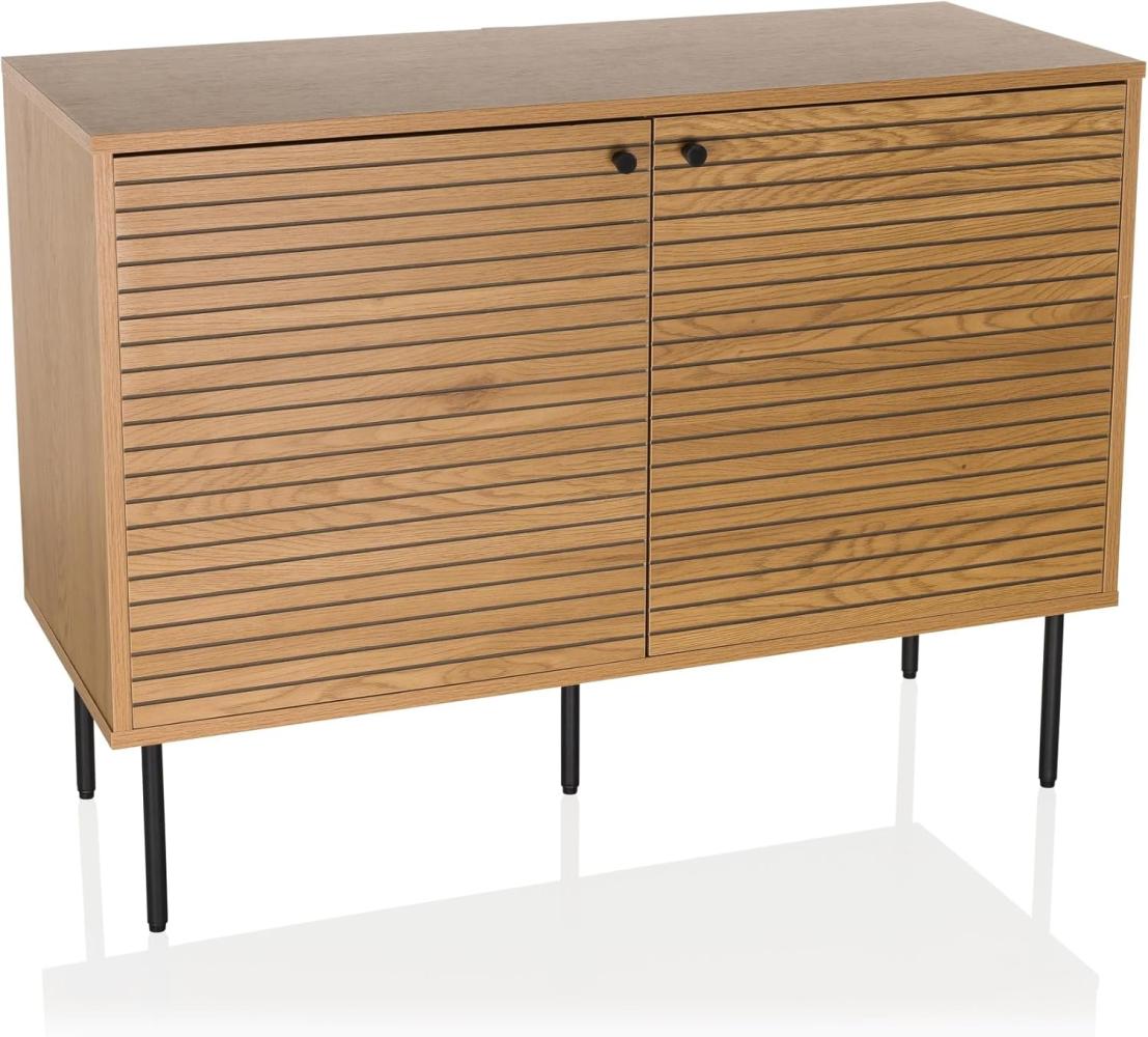 hjh LIVING Sideboard mit 2 Türen Eiche LINNO S 100x40x74 cm Kommode im Industrial-Stil, Einlegeböden verstellbar Bild 1