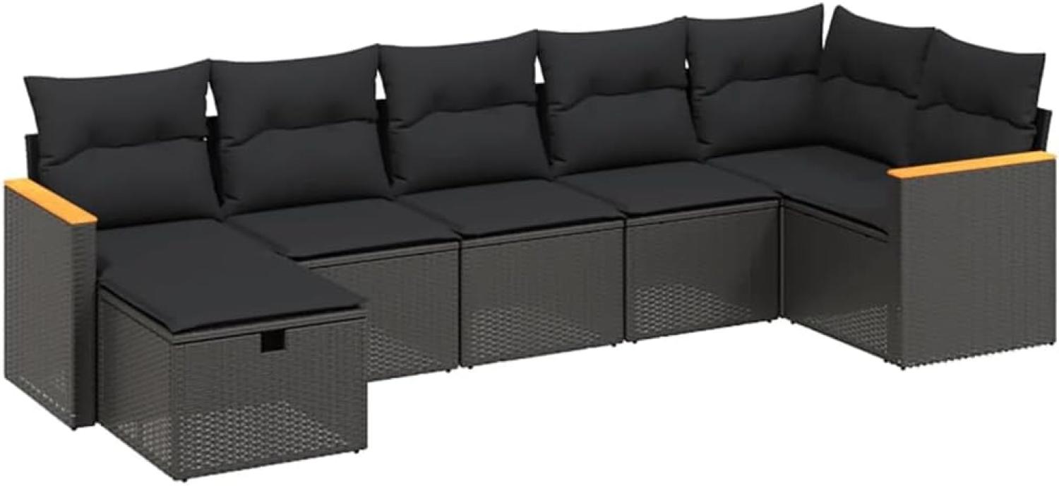 vidaXL 7-tlg. Garten-Sofagarnitur mit Kissen Schwarz Poly Rattan 3265311 Bild 1