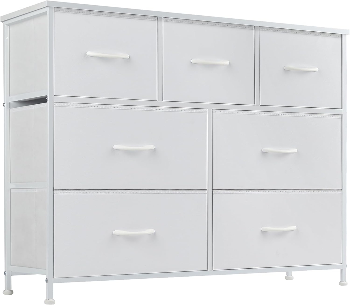 DUMOS Kommode für Schlafzimmer mit 7 Stoffschubladen hohe Kommode Organizer für Kleidung Schrank Kinderzimmer Aufbewahrungsturm mit Schrank Metallrahmen Holzplatte leichte Kinderzimmermöbel Bild 1