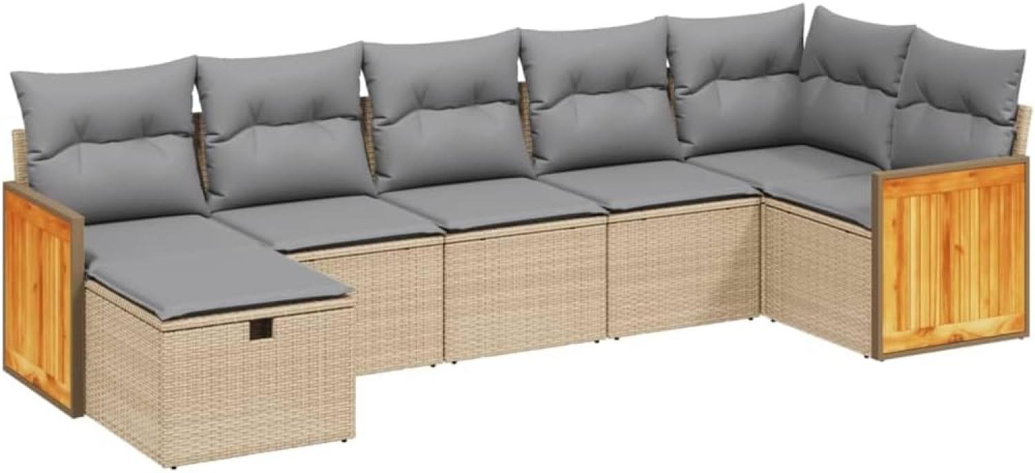 vidaXL 7-tlg. Garten-Sofagarnitur mit Kissen Beige Poly Rattan 3265749 Bild 1