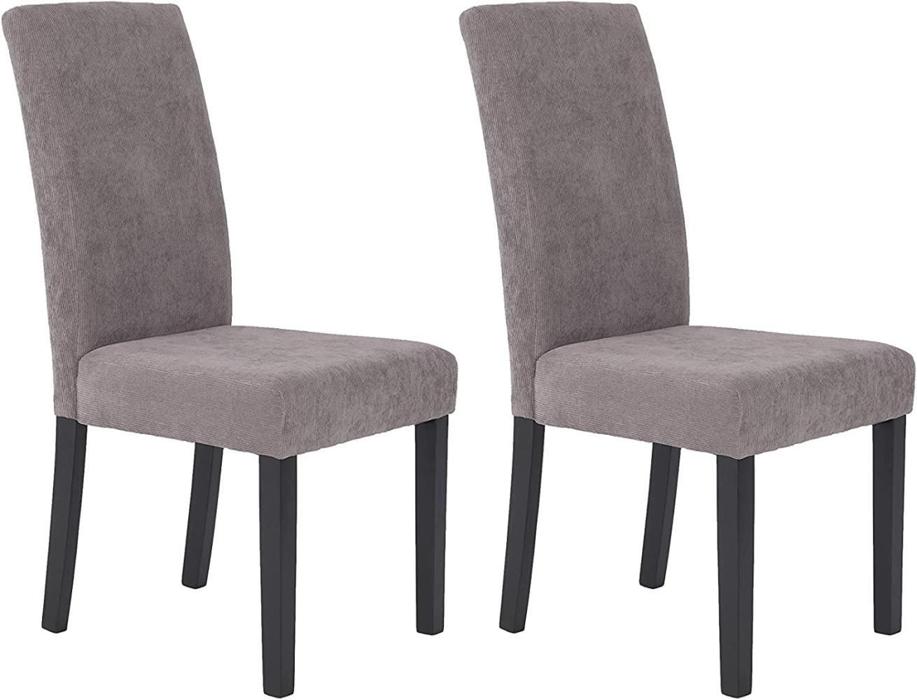 byLIVING Esszimmerstuhl 2er Set Silvio / Cord-Bezug in grau / Gestell Massivholz schwarz / Esszimmerstuhl / Wohnzimmerstuhl / bis 110 kg /B 47, H 100, T 60 cm Bild 1