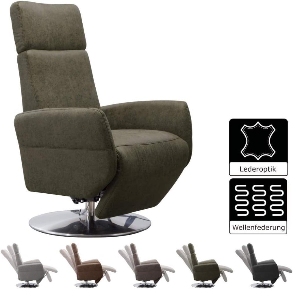 Cavadore TV-Sessel Cobra / Fernsehsessel mit Liegefunktion, Relaxfunktion / Stufenlos verstellbar / Ergonomie L / Belastbar bis 130 kg / 71 x 112 x 82 / Lederoptik Olive Bild 1