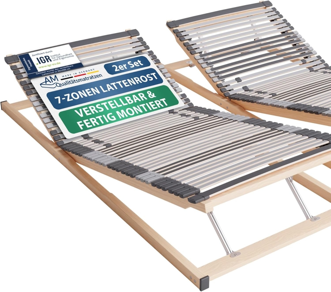 AM Qualitätsmatratzen | Ergonomischer 7-Zonen Lattenrost | 200x220 cm (2 x 100 x 220 cm) | fertig montiert geliefert | verstellbar | 44 Federholzleisten | Lattenrahmen | 200x220 cm Bild 1