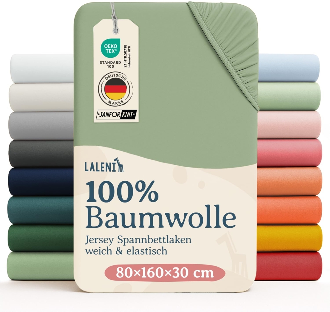 Laleni Jersey Spannbettlaken 80x160 cm – Oeko-TEX, 100% Baumwolle, Weiches Spannbettlaken für Kinder-Hausbett, Atmungsaktiv – Grün Bild 1