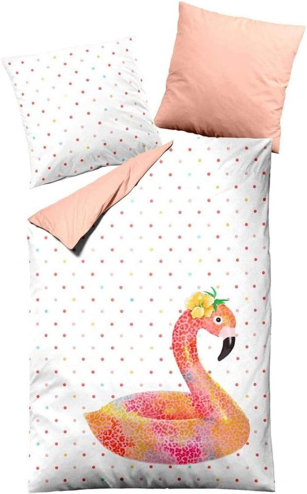 Dormisette Mako Satin Wendebettwäsche 2 teilig Bettbezug 2442_Fb20 Flamingo Punkte pink weiß, BL 155x220 cm Bild 1