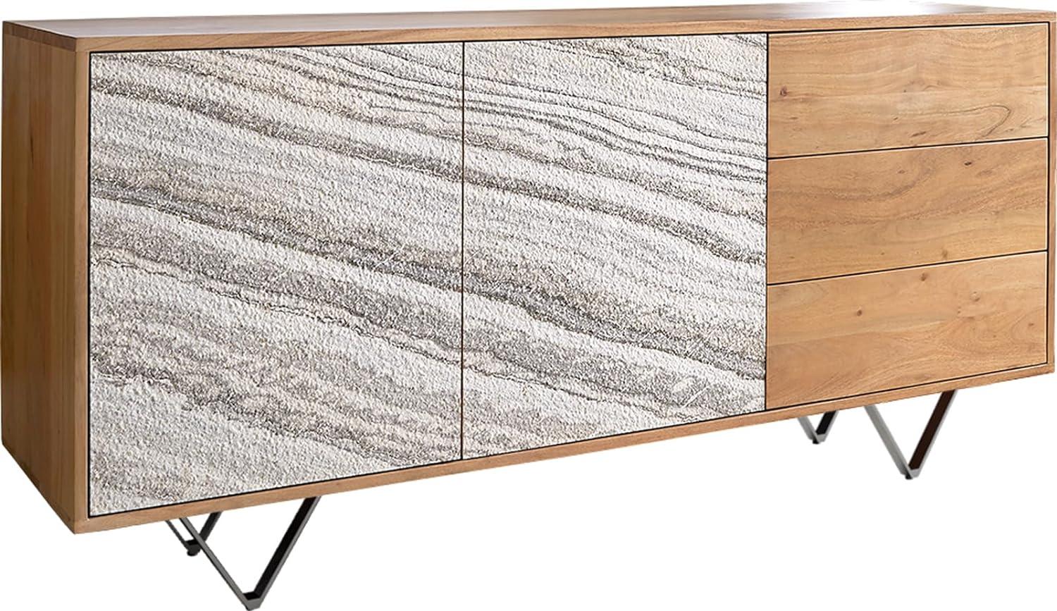 Sideboard Kleo 147 cm Akazie Natur 2 Türen 3 Schübe V-Fuß Edelstahl Bild 1