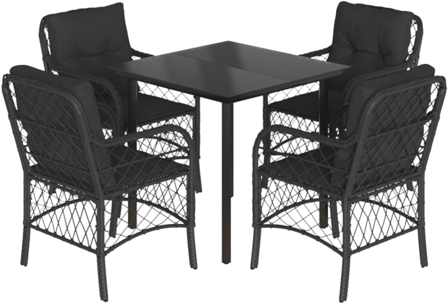 vidaXL 5-tlg. Garten-Essgruppe mit Kissen Schwarz Poly Rattan 3212104 Bild 1
