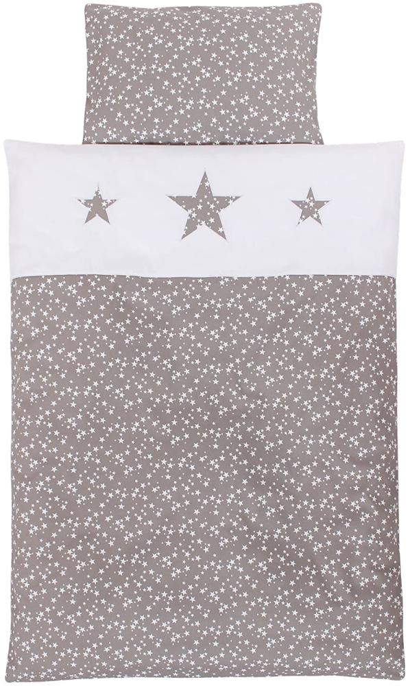 Babybay Kinderbettwäsche Piqué, taupe Sterne weiß mit Applikation Stern 100x135 Bild 1