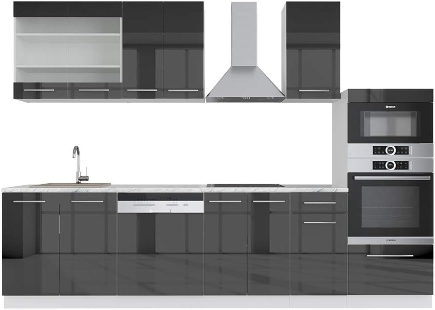 Küchenzeile Fame-Line Anthrazit Hochglanz 300 cm mit Hochschrank, ohne Arbeitsplatte Vicco Bild 1