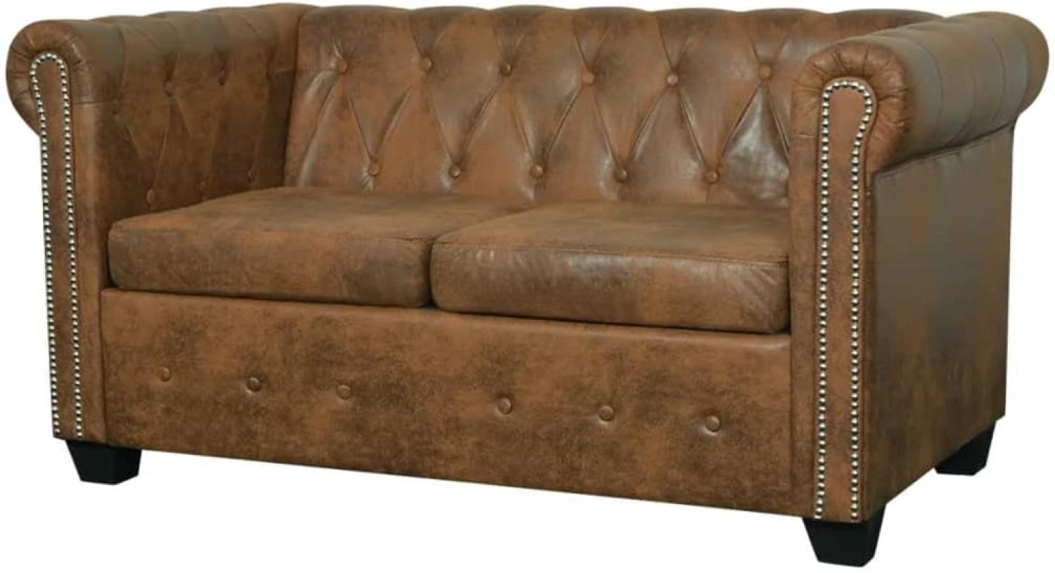 Chesterfield Sofa 2-Sitzer Kunstleder Braun Bild 1