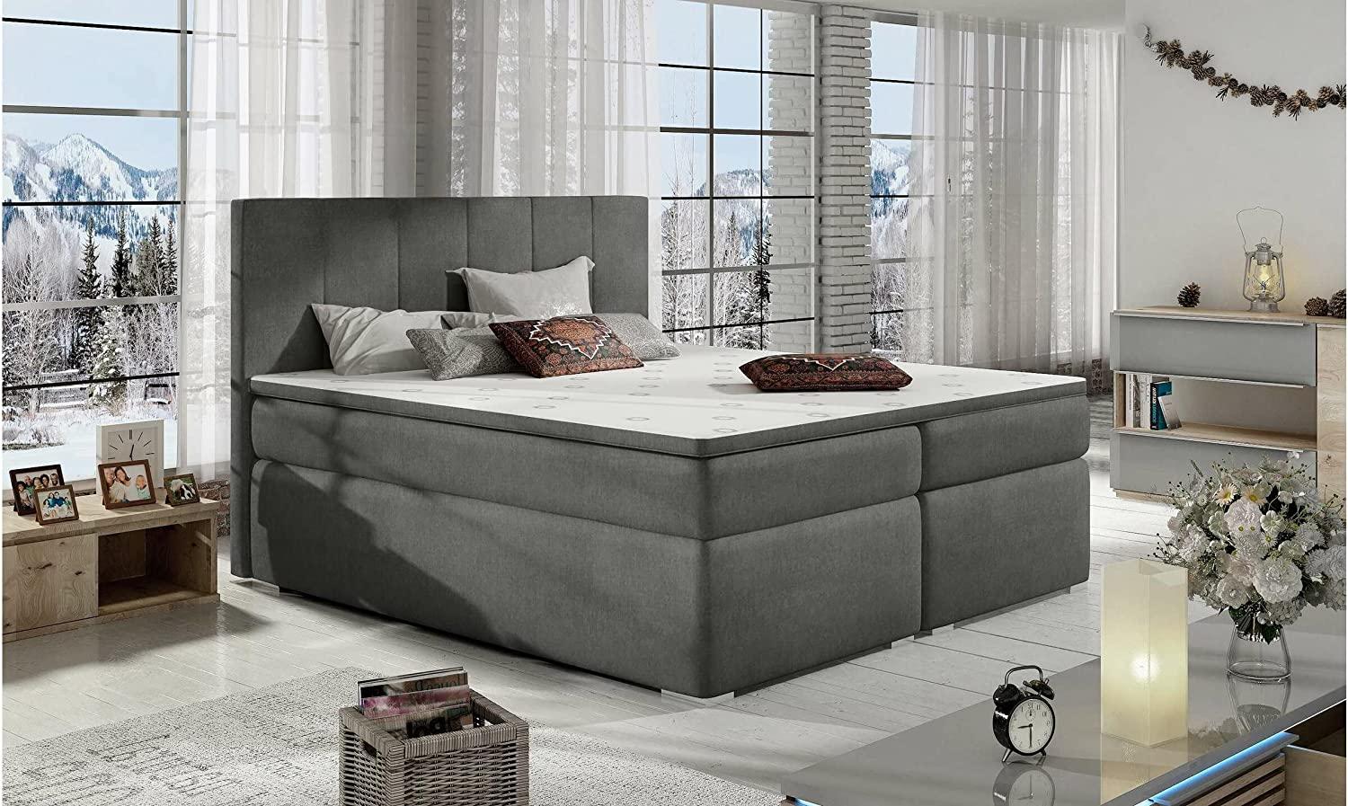 Stylefy Jupiter Boxspringbett Grau Velours KRONOS 180x200 cm Bild 1