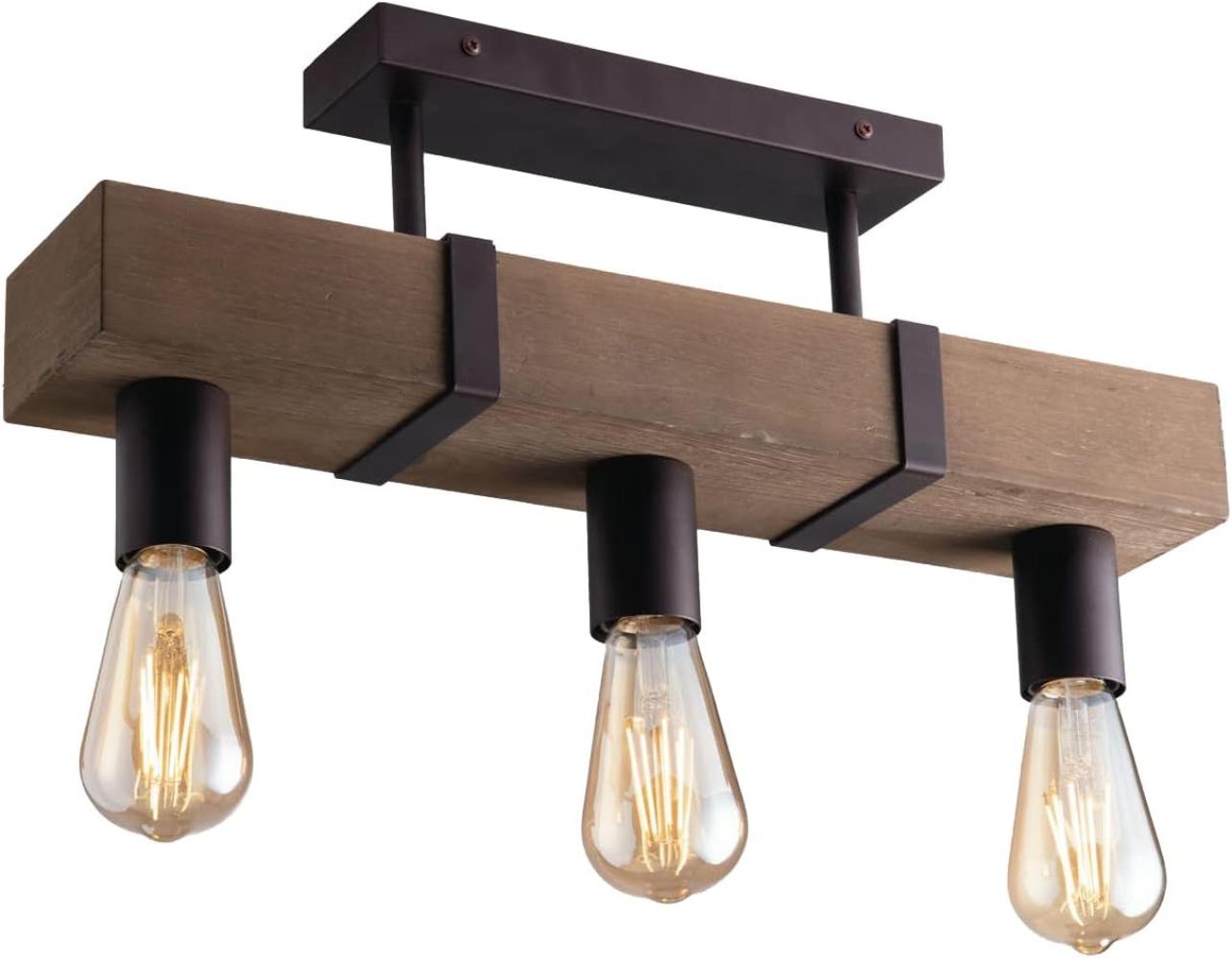 Ausgefallene Vintage LED Deckenlampe mit Holzbalken 3-flammig, Breite 50cm Bild 1