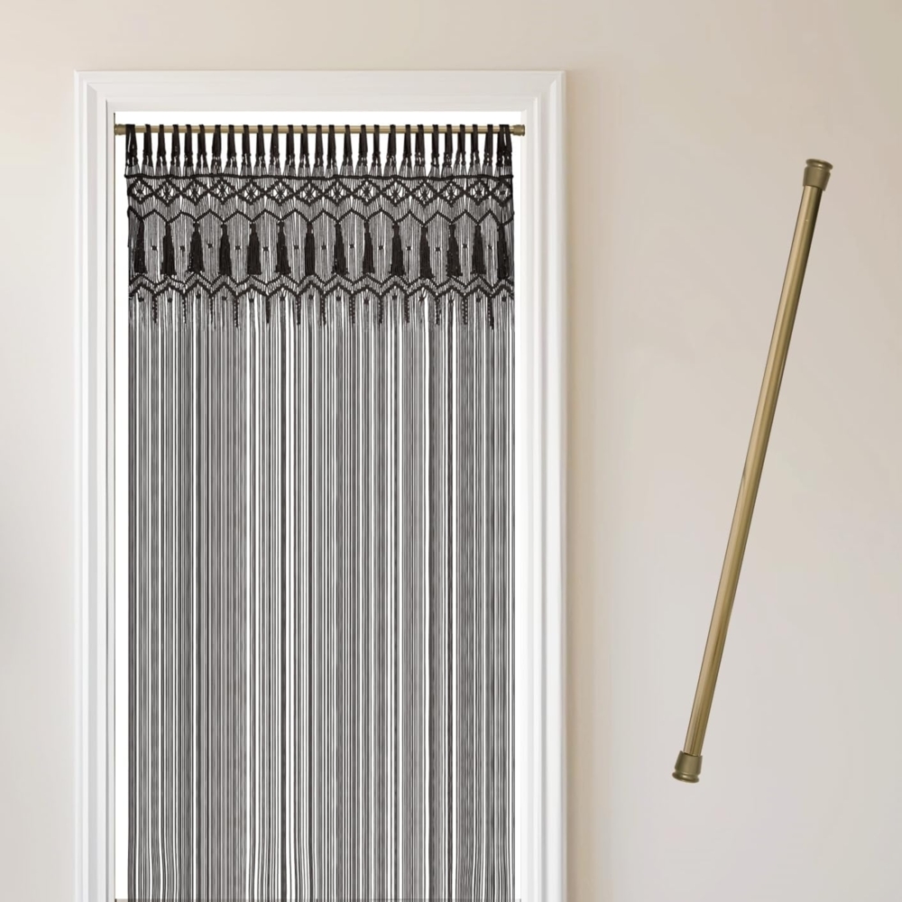 Cozyor Türvorhang Makramee 132x200 cm Boho Vorhang Fenstervorhang Raumteiler, Schlaufen (1 St), Baumwolle, mit Klemmstange ohne Bohren schwarz, Wandteppich Raumtrenner Bild 1