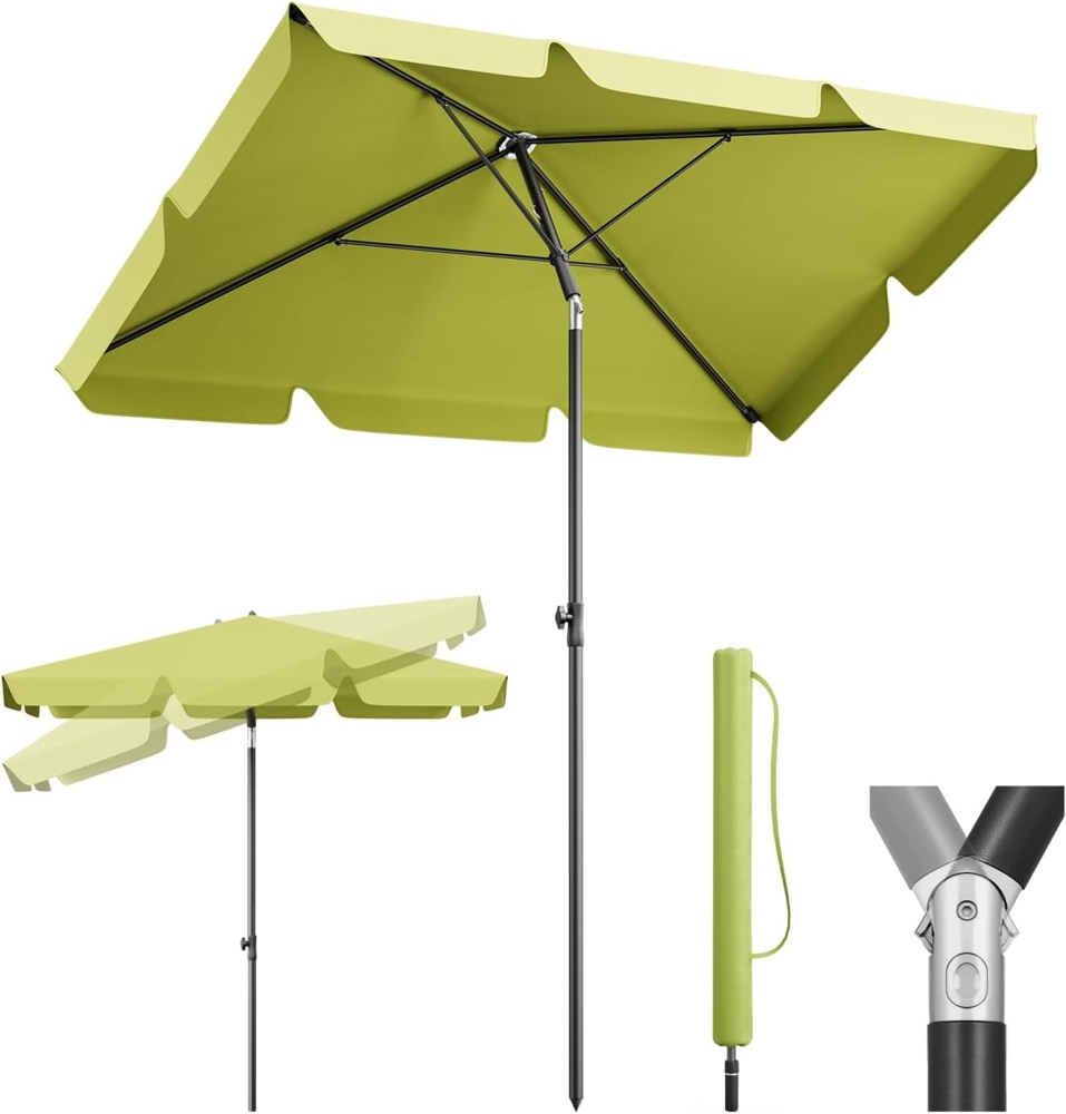Sekey Sonnenschirm 200x125 cm Balkonschirm Rechteckig Sonnenschirm mit Schutzhülle, LxB: 200x125 cm, Abknickbar, Sonnenschutz UV50+, Marktschirm für Terrasse, Garten Bild 1